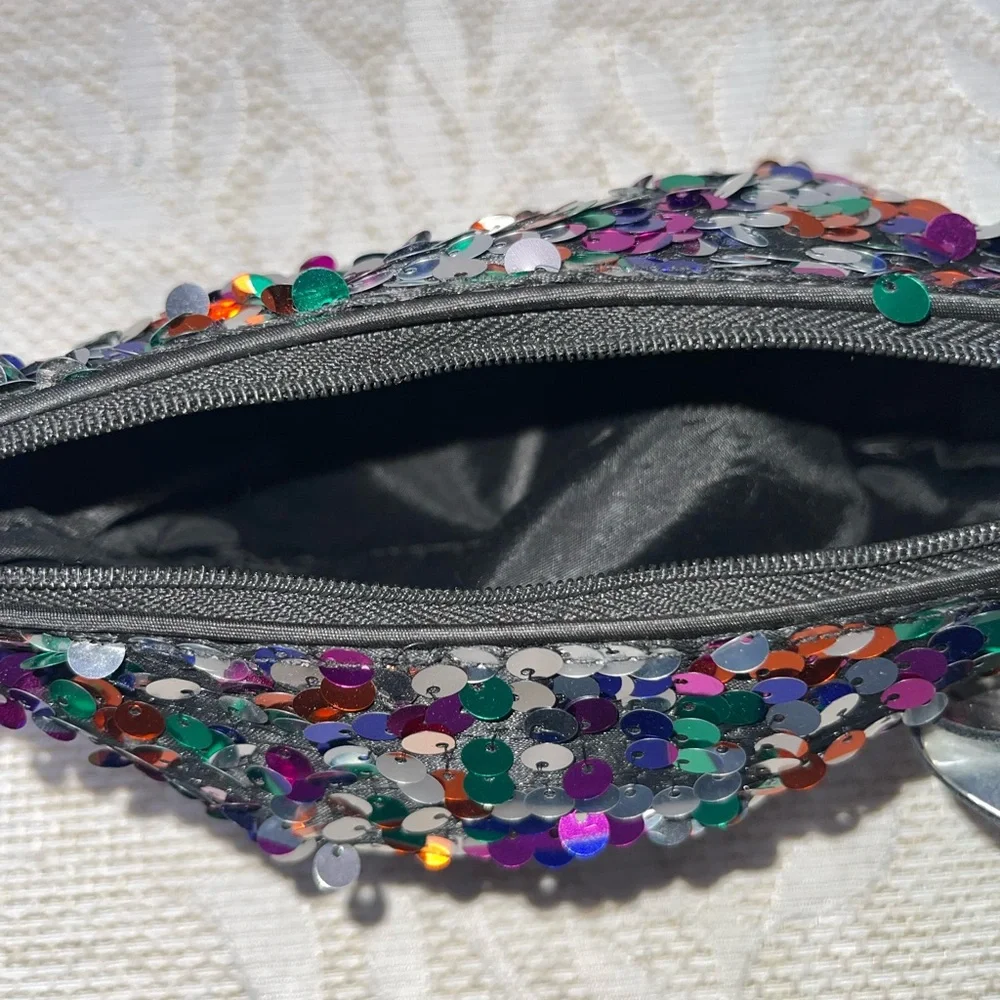 MAC Sequin Clutch with Silver Flower Accent